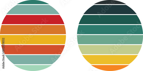 Colorful Retro Gradient Sunset Stripes in Oval Shapes, Vintage Inspired Design Elements for Backgrounds and Creative Projects