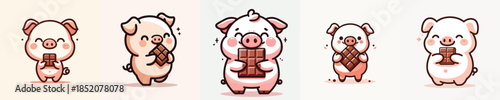cute pig vector eating chocolate