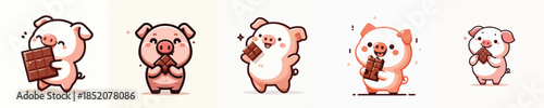 cute pig vector eating chocolate