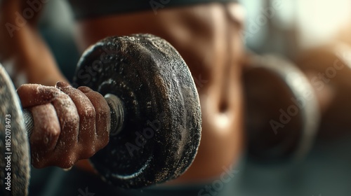 Close-up of Hand Gripping Dumbbell for Fitness and Strength Training