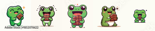 cute frog vector eating chocolate