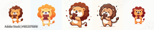 cute lion vector eating chocolate