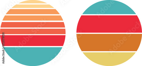 Retro Style Sunset Circles with Warm Gradient Stripes