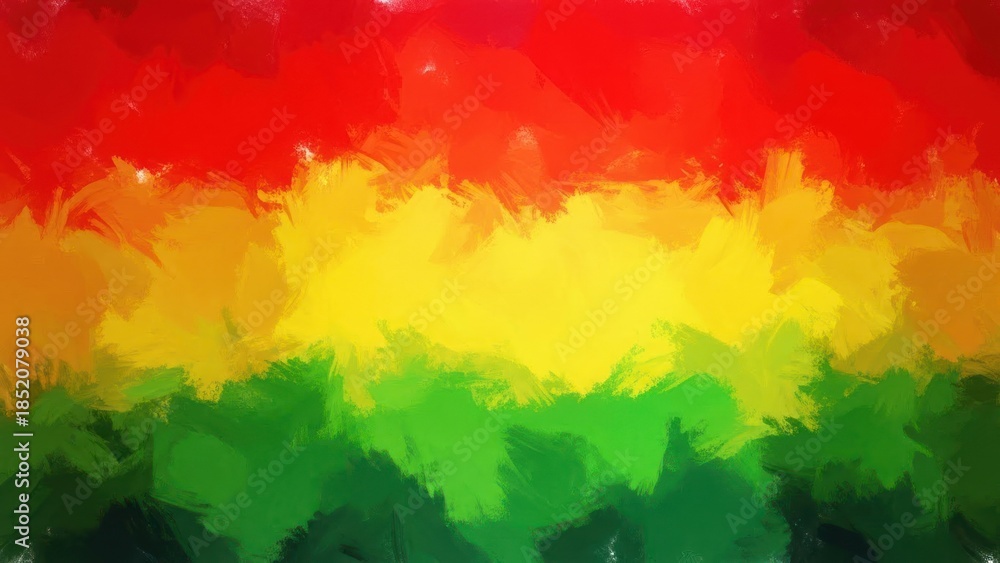 Fototapeta premium Abstract colorful painting with red, yellow, and green brush strokes on a white background.