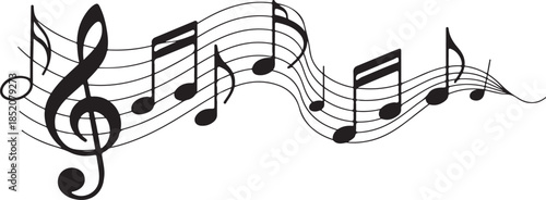  An illustration depicting a wavy musical staff with notes, creating a sense of movement and melody.