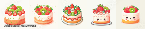 strawberry and kiwi topping cake vector