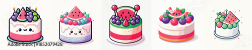 grape and watermelon topping cake vector