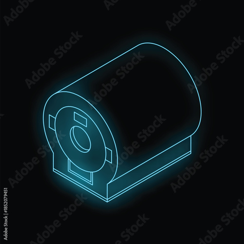 Neon outline of mri scanner glowing on dark background, healthcare and medical research concept