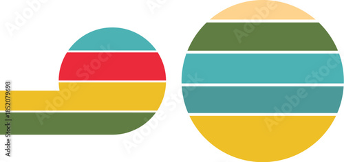 Abstract retro vintage striped graphic design elements with colorful sunset gradient palette, ideal for modern branding, backgrounds, and creative projects