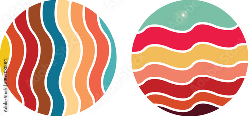 Abstract Retro Waves and Sunset Gradient Backgrounds - Vibrant Circular Designs