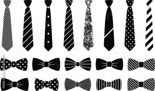 Variety of stylish neckties and bowties in black and white