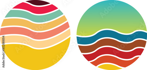 Abstract Retro Sunset and Sunrise Circular Graphics with Vibrant Gradients