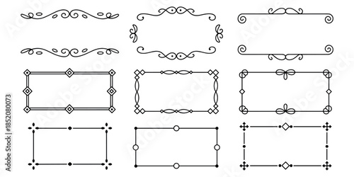 Set of decorative hand-drawn borders and frames for elegant design projects and invitations