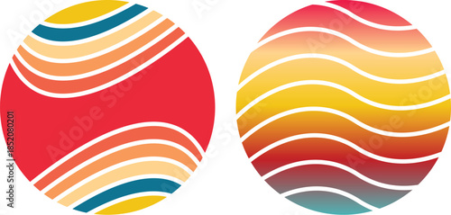 Retro abstract sunset gradient wave patterns for modern graphic design elements and vibrant background illustrations, offering a dynamic and colourful aesthetic