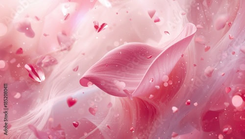 Floating Pink Petal With Hearts and Sparkles in the Air During a Celebration