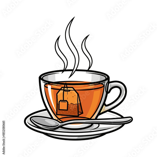 a transparent glass cup with a tea bag inside