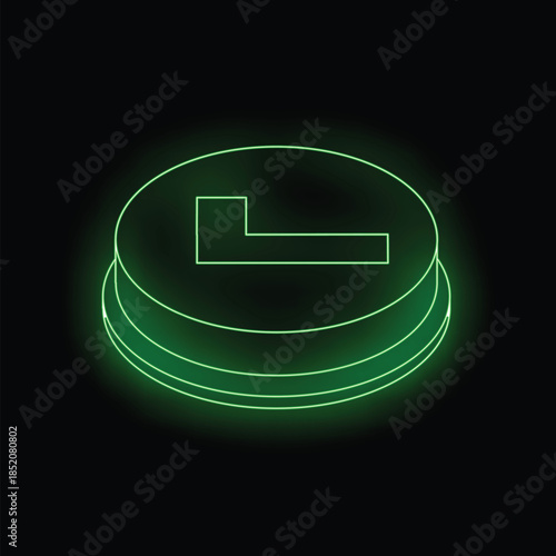 Bright green neon enter button glowing on a black background, perfect for technology and interface designs