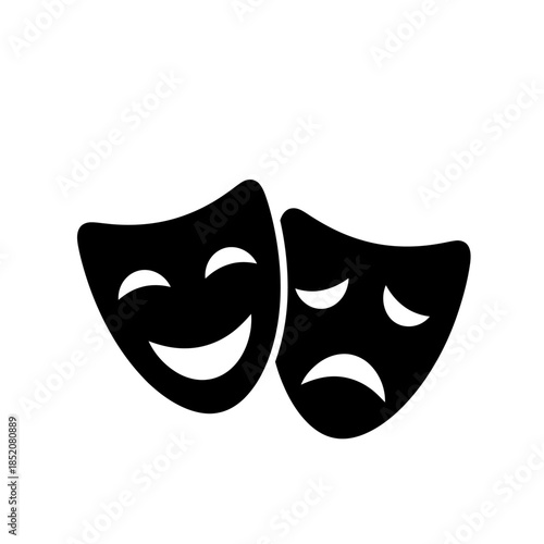 Minimalist black theater masks icon representing comedy and tragedy
