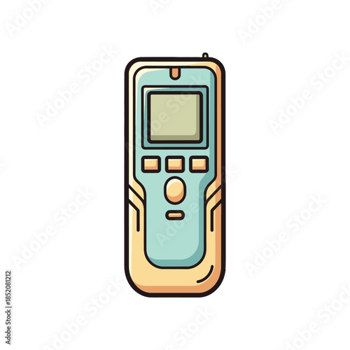 The illustration depicts a handheld device with a screen and buttons.