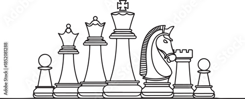 A simple, outline illustration of a set of standard chess pieces, commonly found in vector art libraries and design templates for its clean, modern aesthetic.