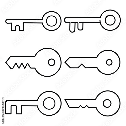 key icon. Antique key silhouettes. Door or house key to unlock lock collection. Security system concept represented vector illustration.  Key sign and symbol.