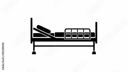 Hospital Bed Icon With Adjustable Headrest and Side Rails.