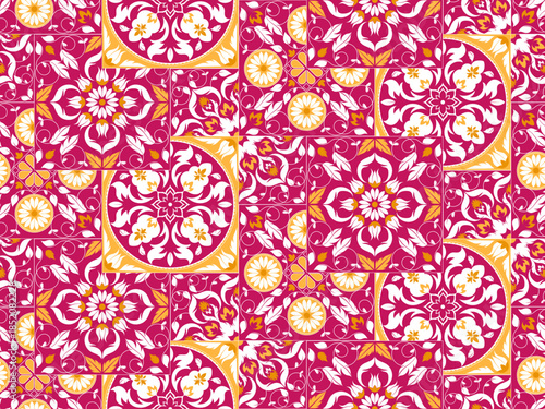 Seamless ceramic tile with colorful patchwork. Vintage multicolor pattern in turkish style. Endless pattern can be used for ceramic tile, wallpaper, linoleum, textile, web page background.