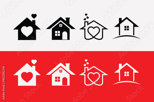 Heartwarming house icons with love symbols
