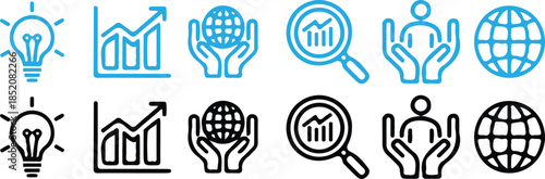 social responsibility icons bule black vector set illustration design business growth ethics