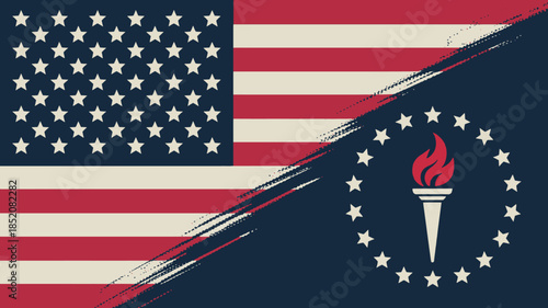 American Flag and Liberty Torch Patriotic Background for Independence Day Veterans Day Election Voting Campaigns and United States Government