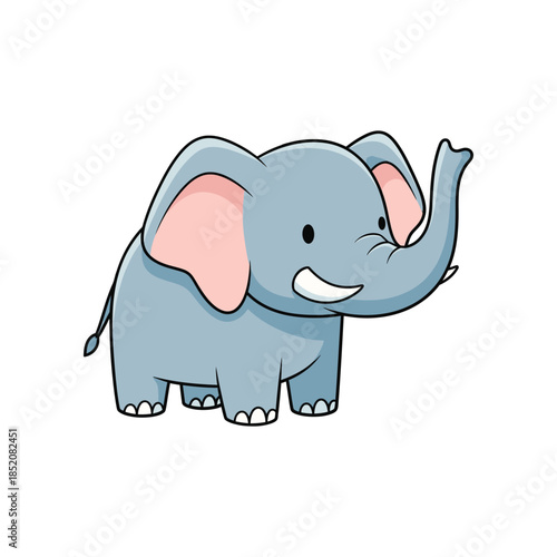 A cheerful cartoon elephant waves its trunk in a playful gesture.