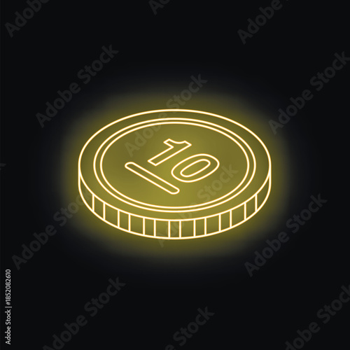 Neon coin glowing on dark background, symbolizing finance, investment, and economic concepts