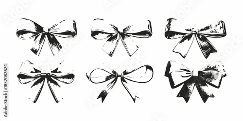 A collection of hand drawn black and white ribbon bows in various styles