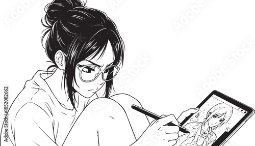 Stylish Anime Girl Pose - Graphic Design Resource