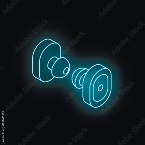 Neon blue glowing wireless earbuds floating on a black background, representing modern technology and personal audio