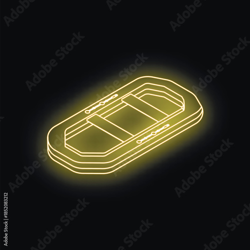Neon yellow inflatable boat glowing on a black background, representing rescue, safety, and emergency preparedness