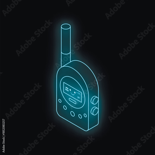 Isometric baby monitor with glowing neon outline, providing a sense of security and peace of mind for parents