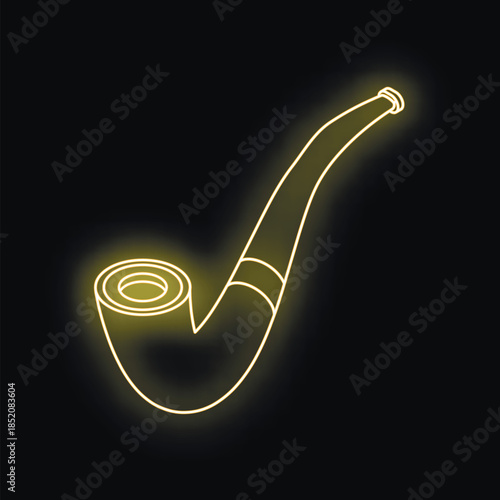 Neon yellow smoking pipe glowing on black background representing tobacco, relaxation, and vintage style