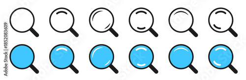 Search icons set, magnifying glass instrument symbols, magnifier or loupe sign collection - vector