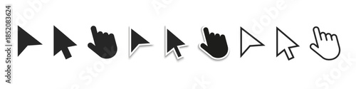 Computer mouse click cursor icons set. Cursor icon. Mouse click cursor. Arrow and hand pointer
