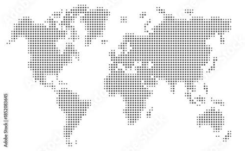 Dotted World Map, pixelated black World Map isolated - vector