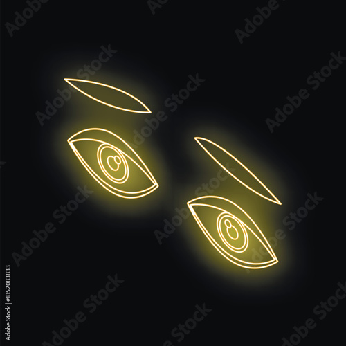 Neon yellow glowing eyes staring from the darkness, creating a mysterious and intriguing atmosphere