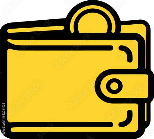 Minimalist vector icon of a vibrant yellow wallet, representing financial transactions and personal budgeting