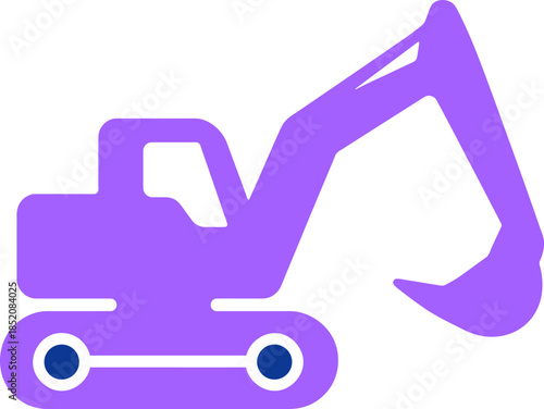 Purple excavator icon with tracks and boom