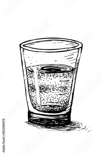 Vaso de agua turbia ilustracion a mano alzada estilo vintage dibujo