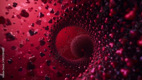 Colorful Hearts Swirl in a Spiral Pattern Creating a Dynamic Visual Display i...