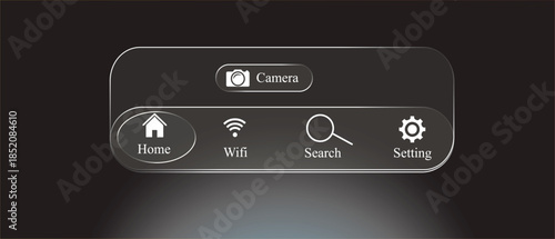 Minimalist translucent interface buttons for app design on dark background