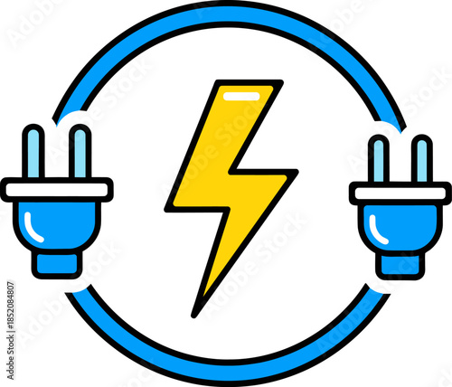 Modern Vector Icon of Electric Power Connection with Lightning Bolt and Electrical Plugs