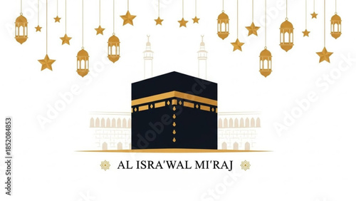 Elegant Islamic Illustration of Kaaba for Isra and Mi raj Celebration Banner