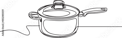 A simple, outline illustration of a standard pot with a cover, typical for everyday cooking and culinary uses.